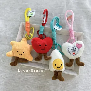 Portachiavi In Peluche Cartoon Carino Ciondolo Cuore Stella Uovo Accessorio Per Borsa Con Moschettone E Corda Intrecciata Per Donne Ragazze