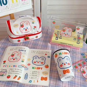 Cute cartoon rabbit and strawberry DIY stickers for decorating notebooks and water bottles