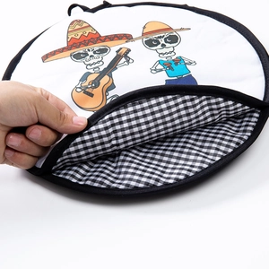 Insulated tortilla warmer with Day of the Dead skeleton print and checkered lining