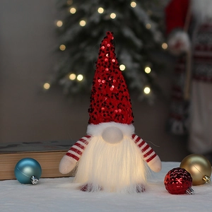 Beleuchteter Pailletten Weihnachtsgnom Plueschpuppe festliche Rudolph Tischdeko LED.