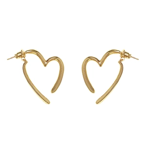 Minimalist 18K gold-plated hollow heart stud earrings with a polished metallic finish