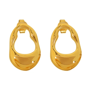 French retro style irregular geometric gold earrings with organic liquid design