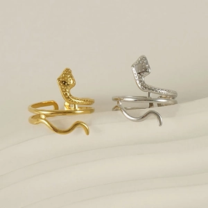 Minimalist snake shaped 18K stainless steel open rings in gold and silver finish