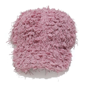Casquette de baseball en peluche rose avec longues franges, accessoire d'hiver tendance