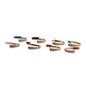 Adjustable gold plated rings with colorful enamel and sparkling crystal pavé settings