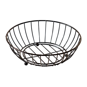 Nordic black iron wire fruit basket with minimalist round hollow design and three ball feet