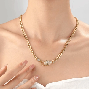 Snake Leopard Head Cuban Link Necklace Bracelet Brass Cubic Zirconia Micro Pave Hip Hop Punk Animal Jewelry For Women Men