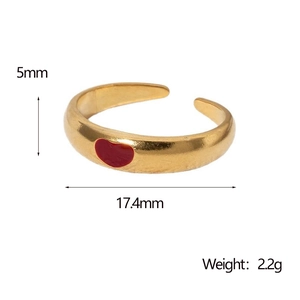 Tableau des tailles d'une bague coeur doré, diamètre 17,4mm et poids de 2,2g