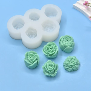Five-cavity rose and peony silicone flower mold for DIY candles and soaps