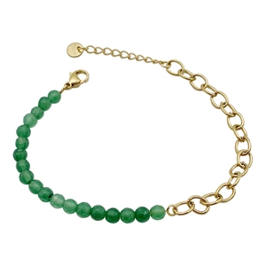 Elegant green jade beads and gold chain bracelet with adjustable clasp for women