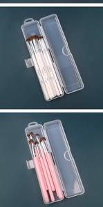 Macro view of clear makeup brush storage cases with secure snap closure design