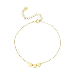 Elegant 925 sterling silver heart bracelet with three gold-plated polished charms