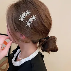 Sparkling star rhinestone hair clips set in silver for elegant women side styling