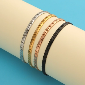 Stainless Steel Snake Chain Bracelet Flat Herringbone Blade Link Minimalist Trendy Jewelry Gift For Women Men