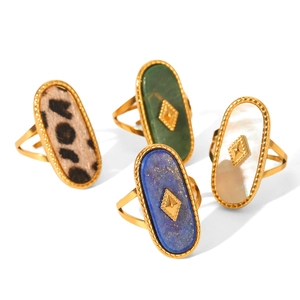 Adjustable 18K gold stainless steel rings set with natural stone and mother of pearl