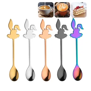 304 Stainless Steel Coffee Spoon Creative Cartoon Rabbit Shape Dessert Stirring Spoon For Home Cafe Party Mirror Polished Metal Teaspoon