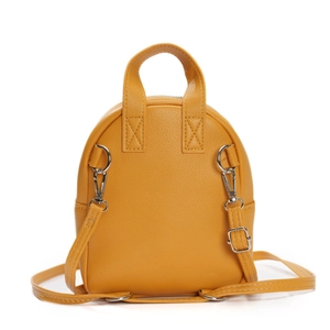 Mini yellow lychee leather backpack for women with silver hardware on white background