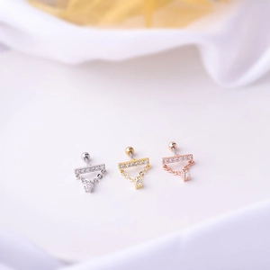 Three-color screw back earrings in silver, gold, and rose gold with clear zircon stones