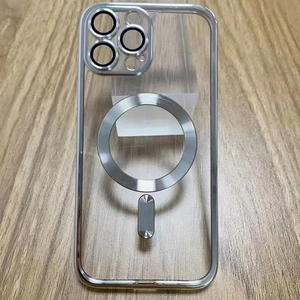 Funda transparente MagSafe con marco galvanizado plateado para modelos iPhone