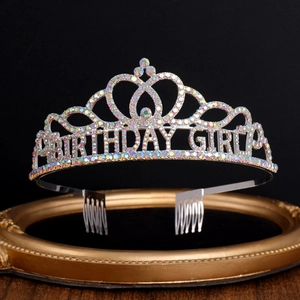Sparkling silver Birthday Girl rhinestone tiara on vintage frame for party celebration