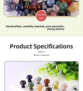 Polished natural crystal mushroom carvings in various colorful gemstones and minerals