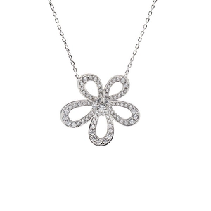 Elegant silver titanium steel necklace with a hollow sparkling zircon flower pendant