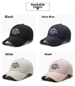 Detail view of four color options for breathable mesh athletic outdoor baseball caps