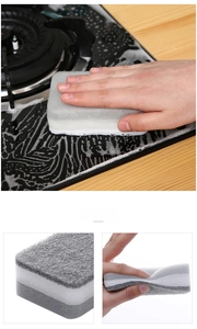 Three-layer kitchen sponge showing macro texture and flexible scrubbing performance