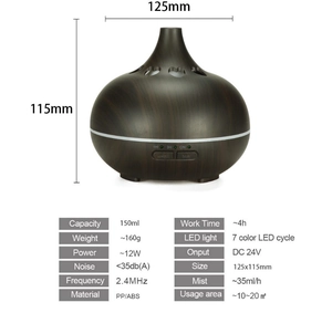 Detailed size dimensions and specifications of the wood grain essential oil diffuser