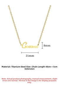 Detail showing gold Goddess pendant size 21x8mm with 40cm titanium steel chain