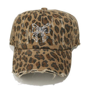 Casquette De Baseball Imprimé Léopard Strass Papillon Distressed Coton Toile Chapeau Réglable Femmes Streetwear