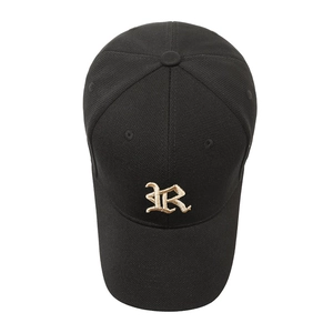 Classic black baseball cap featuring gold embroidered letter R on high-quality fabric