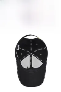 Detail view of the breathable black baseball cap interior with white FARD embroidery