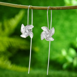 Rotatable Windmill Drop Earrings 925 Sterling Silver 18K Gold Plated Matte Frosted Long Ear Wire Handmade Jewelry Women