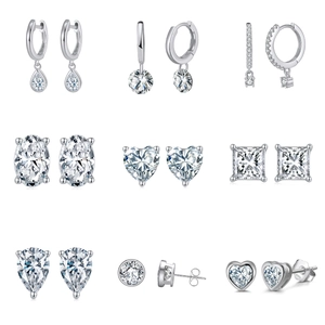Selection of S925 sterling silver earrings featuring various geometric zircon shapes