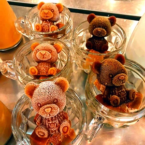 Molde De Silicona De Oso 3D Cubitos De Hielo Textura De Punto DIY Café Té Con Leche Postre Flexible Desmoldeo Fácil