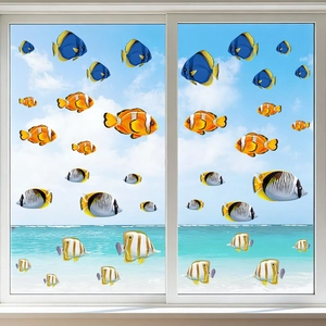 Tropical Fish Wall Stickers Ocean Marine Animal PVC Self-Adhesive Decals For Bathroom Glass Window Kids Room Home Decor
