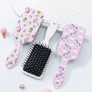 Cartoon unicorn and flamingo hair brush set with soft air cushion massage bristles