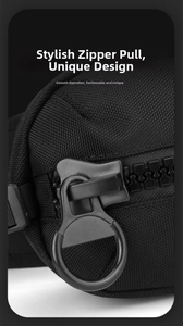 Détail du tissu en nylon noir haute densité et tirette ronde en métal durable