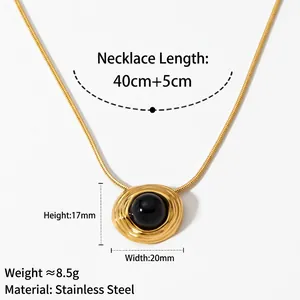 Elegant 316L stainless steel gold necklace with black onyx spiral vortex pendant