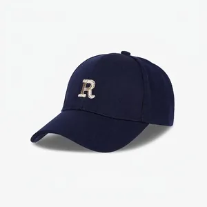 Classic navy baseball cap with 3D embroidery R letter and multiple color options