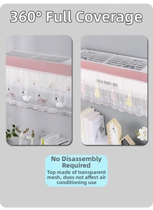 Detail of wall-mounted air conditioner dust cover with rabbit embroidery and lace mesh