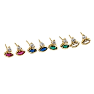 Minimalist S925 marquise-cut crystal stud earrings in red blue green and white