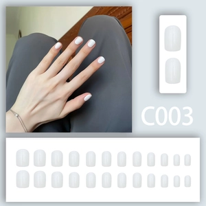 Minimalist short round pure white press-on nails set with glossy finish and 24 pieces