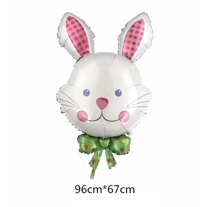 Cartoon white rabbit foil balloon for Easter party decoration, 96cm x 67cm size