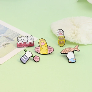 Cartoon Katzenpfote Emaille Brosche Pin Set Always Be Pawsitive Süßes Tier Blume Fisch Legierung Abzeichen Für Damen Kinder Tasche Kleidung