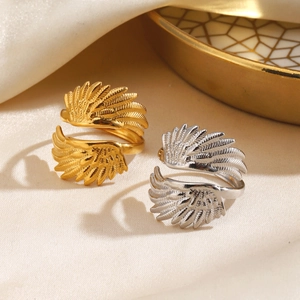 Flügel Offener Ring Edelstahl Federstruktur Verstellbar Mode Hip Hop Schmuck Für Damen