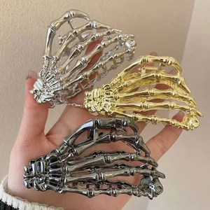 Punk skeleton hand hair claw clips in silver gold and black metal finishes
