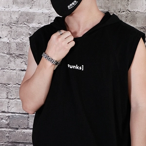 Streetwear style featuring silver layered stainless steel chain bracelet on male model