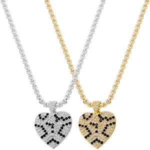 Fashion Leopard Print Heart Pendant Necklace Copper Zirconia Inlaid Cross Chain For Women Jewelry Style Gift